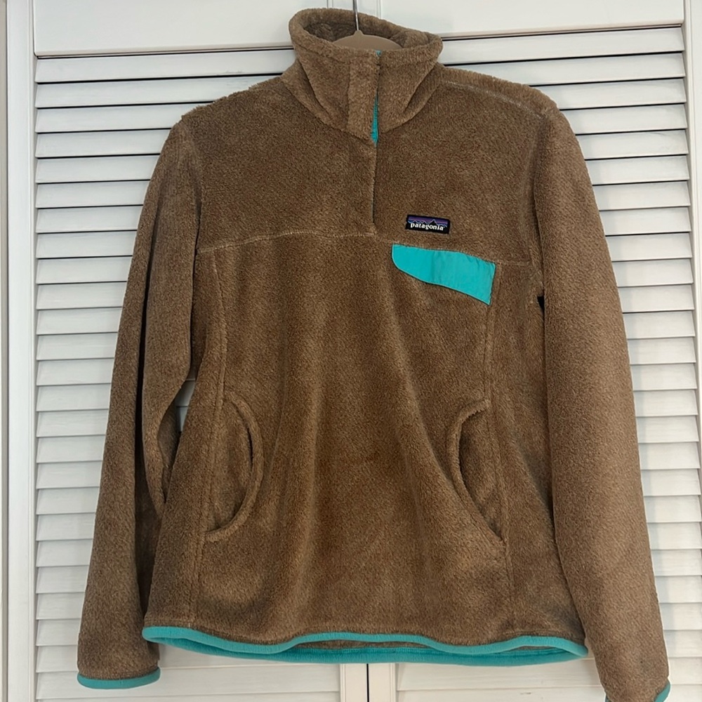 Patagonia Brown and Teal Fleece Pullover